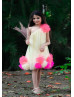 One Shoulder Yellow Pom Pom Tulle Flower Girl Dress